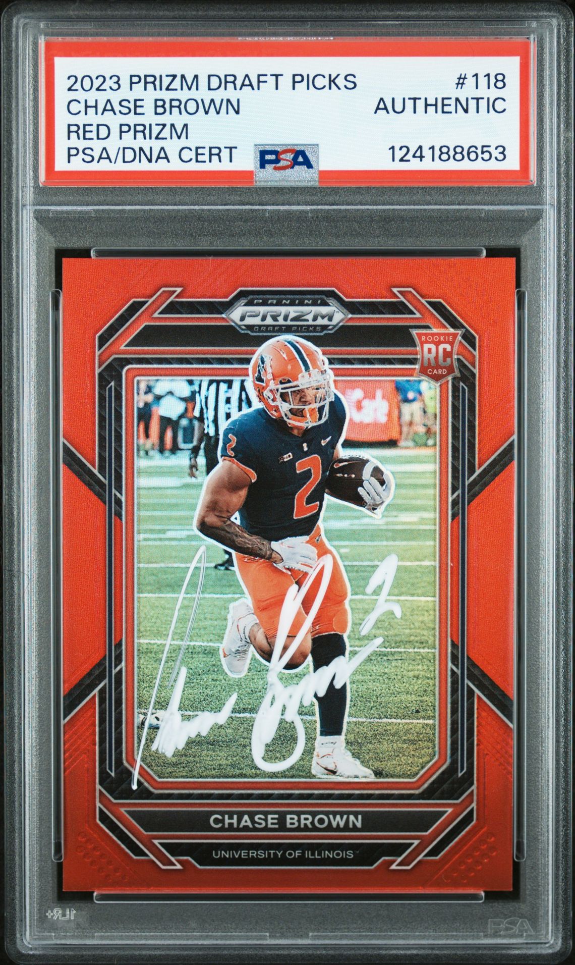 2023 Panini Prizm Draft Picks Chase Brown #118 (Red Prizm) N0: Authentic front