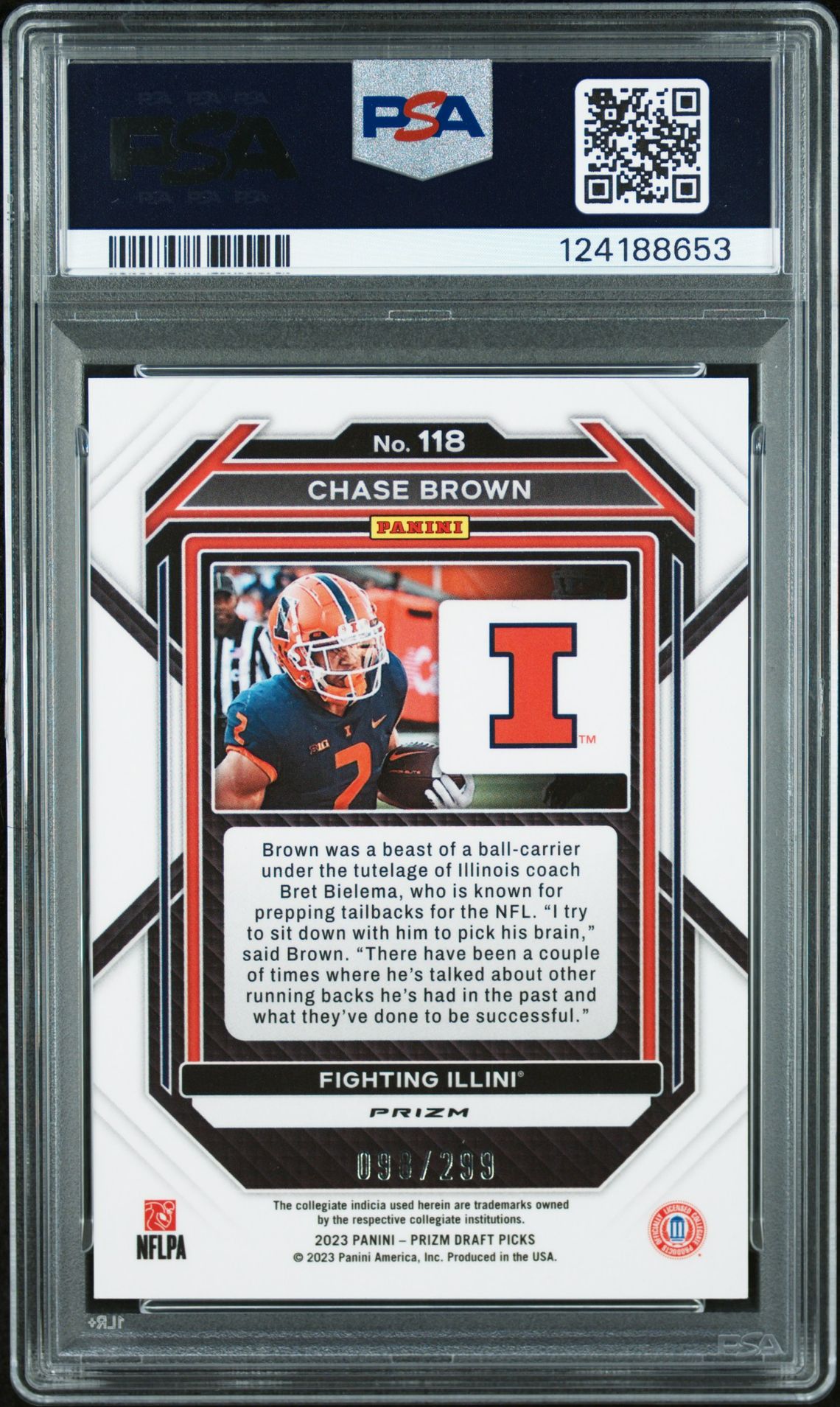 2023 Panini Prizm Draft Picks Chase Brown #118 (Red Prizm) N0: Authentic back