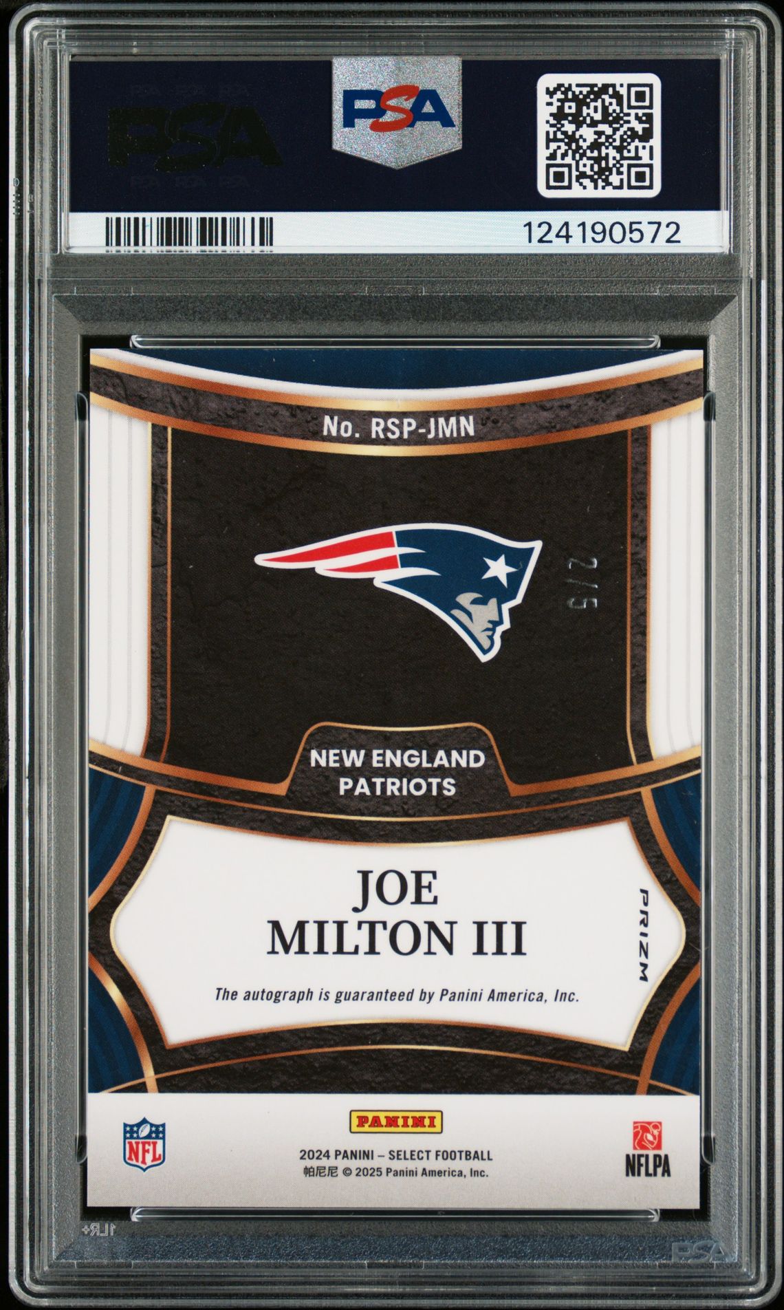 2024 Panini Select Rookie Signatures Joe Milton #Rspjmn (Rookie Sig-Green Prizm) Nm-Mt 8 back