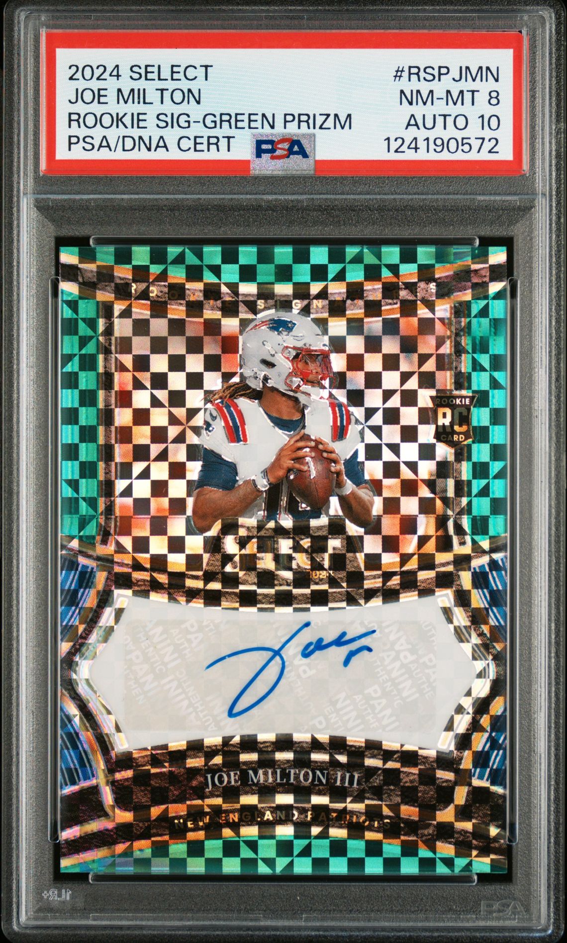2024 Panini Select Rookie Signatures Joe Milton #Rspjmn (Rookie Sig-Green Prizm) Nm-Mt 8 front