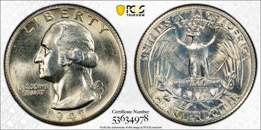 1941-S 25C FS-801, Doubled Die Reverse MS65