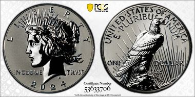 2024-S $1 Peace Dollar Rev PR Two-Coin Reverse Proof Set PR69