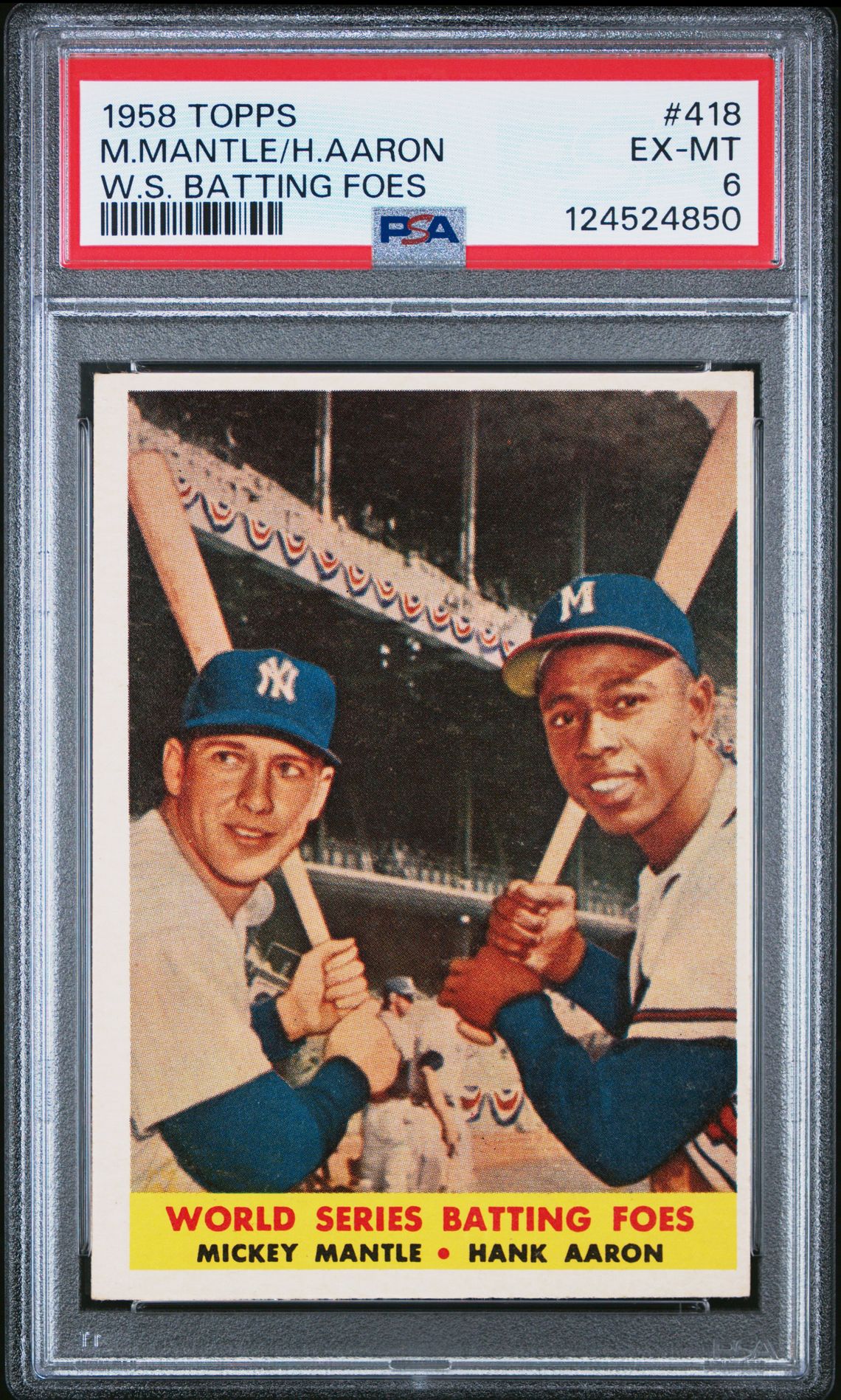 1958 Topps #418 M Mantle H Aaron front