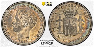 1895-PG V 20C KM-22  Ag AU58