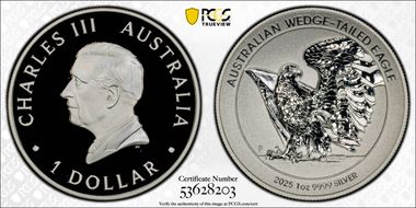 2025-P $1 Wedge-Tailed Eagle 1oz Ag Enhanced Rev PR UHR PR70DCAM