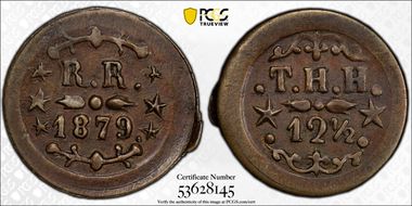 1879 12 1/2C Hawaii - T.Hobron 2/6 Stars AU55BN