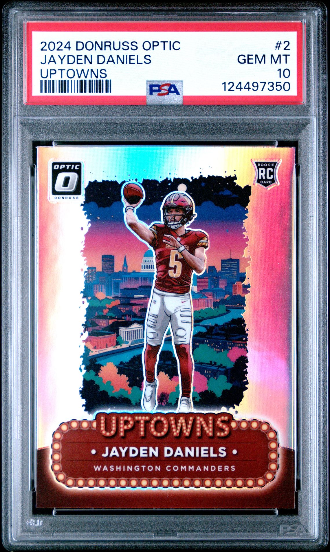 2024 Panini Donruss Optic Uptowns Jayden Daniels #2 Gem Mt 10 front view - PSA graded GEM MT 10