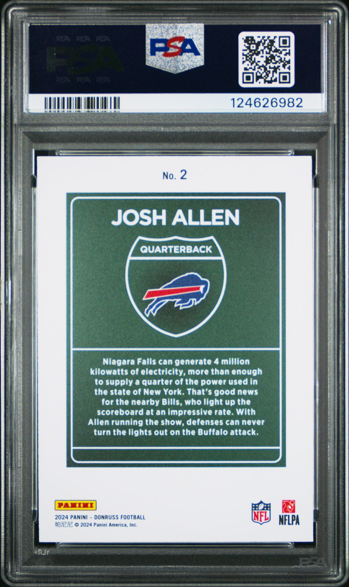 2024 Panini Donruss Downtown! Josh Allen #2 (Downtown!) Mint 9 back