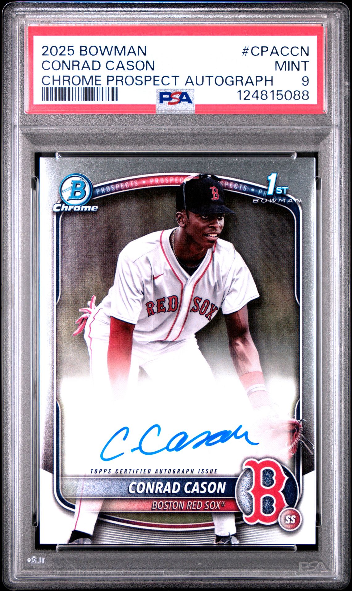 2025 Bowman BOWMAN CHROME PROSPECT AUTOGRAPHS CHR PROS AU-BLUE X-FRACTOR #CPACCN Conrad Cason front