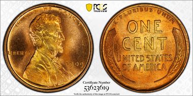 1909 1C Lincoln MS66+ RD