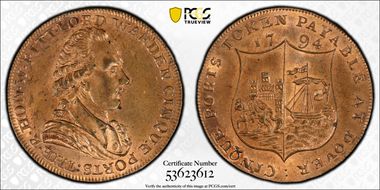 1794 Tk 1/2D DH-16 Kent, Dover MS64RB