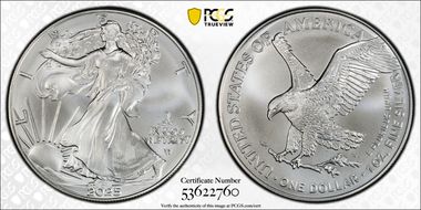 2025-(P) $1 Silver Eagle with Eagle Privy Struck at Philadelphia MS69