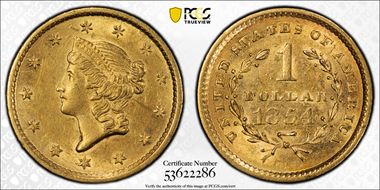 1854 G$1 Type 1 AU58