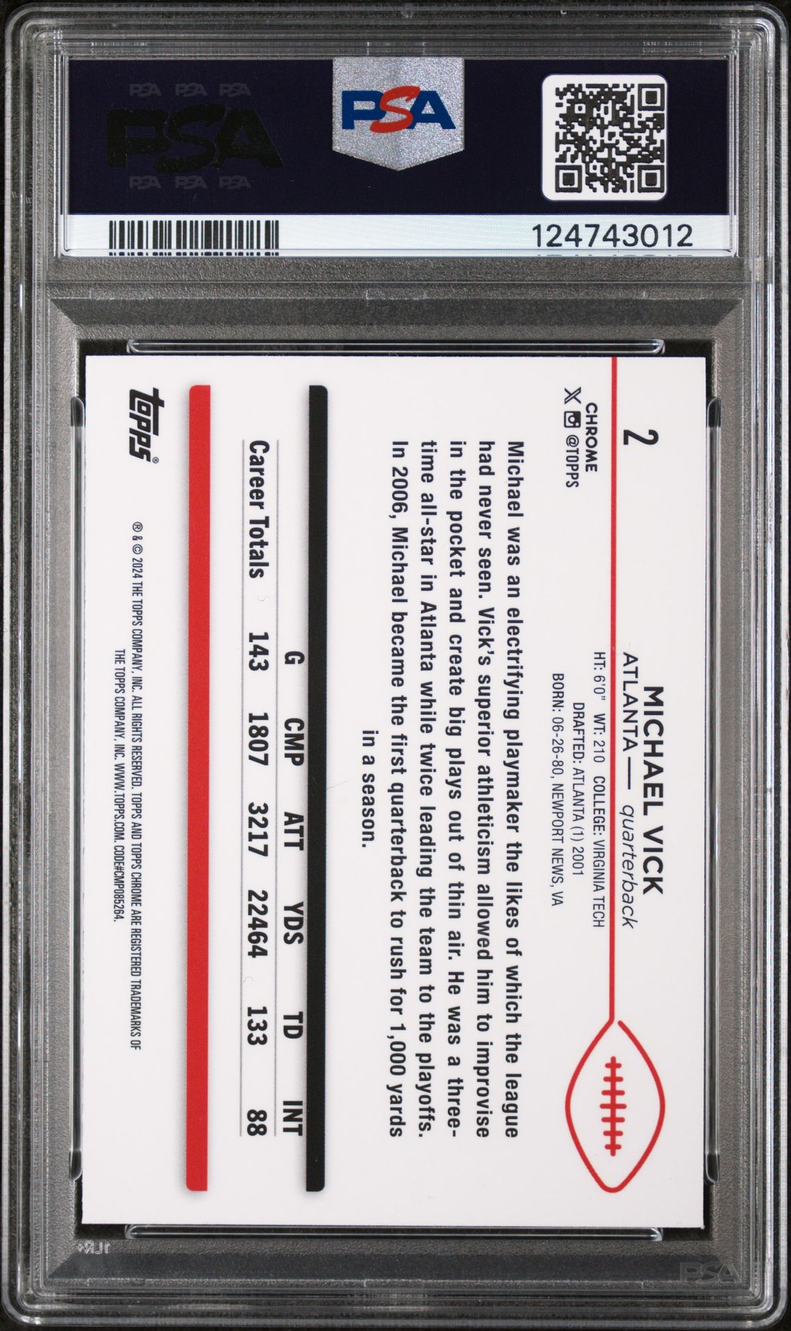 2024 Topps Chrome Michael Vick #2 (Purple Speckle) Gem Mt 10 back