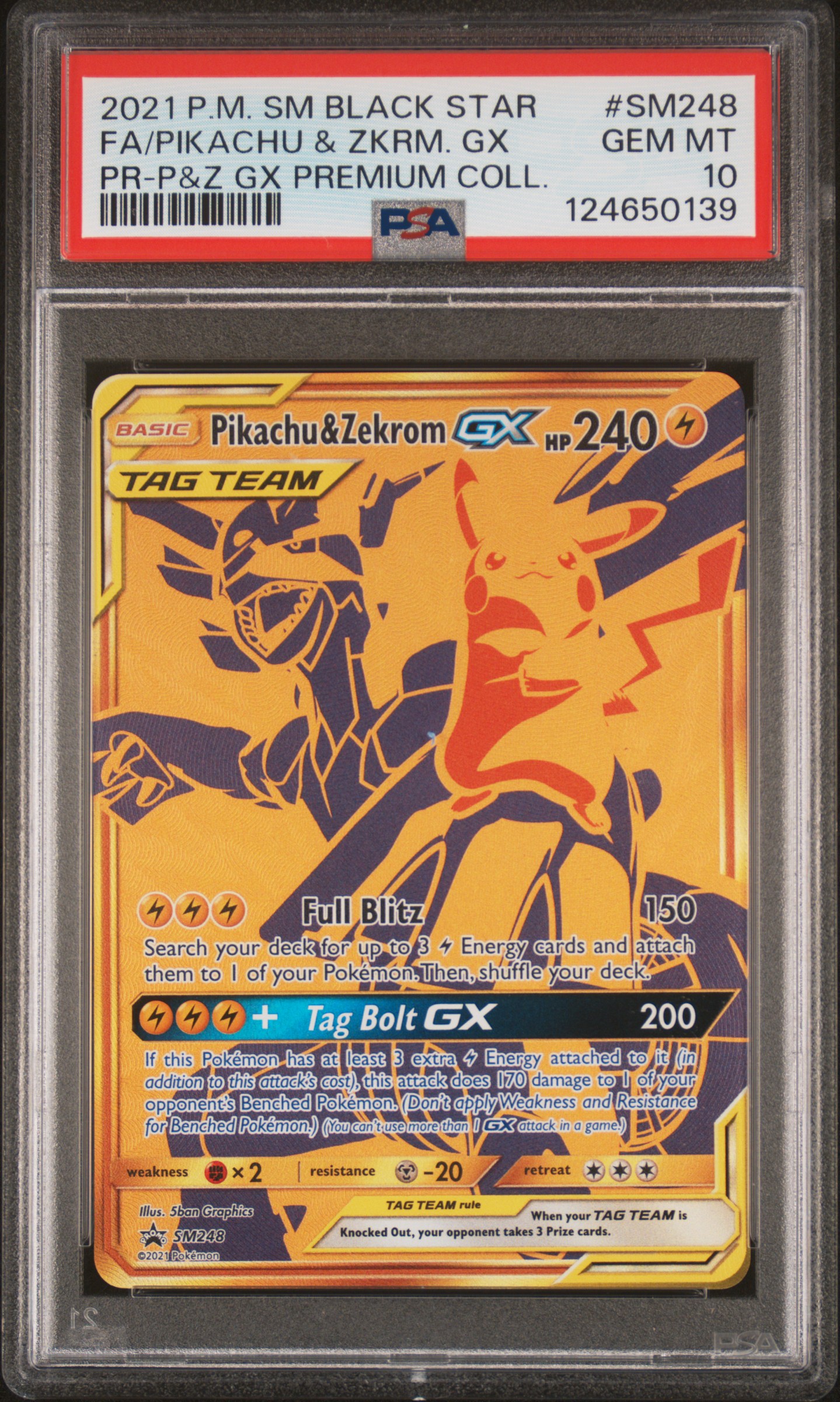 2021 #SM248 Full Art/Pikachu & Zekrom GX PSA 10 SM Black Star Promo