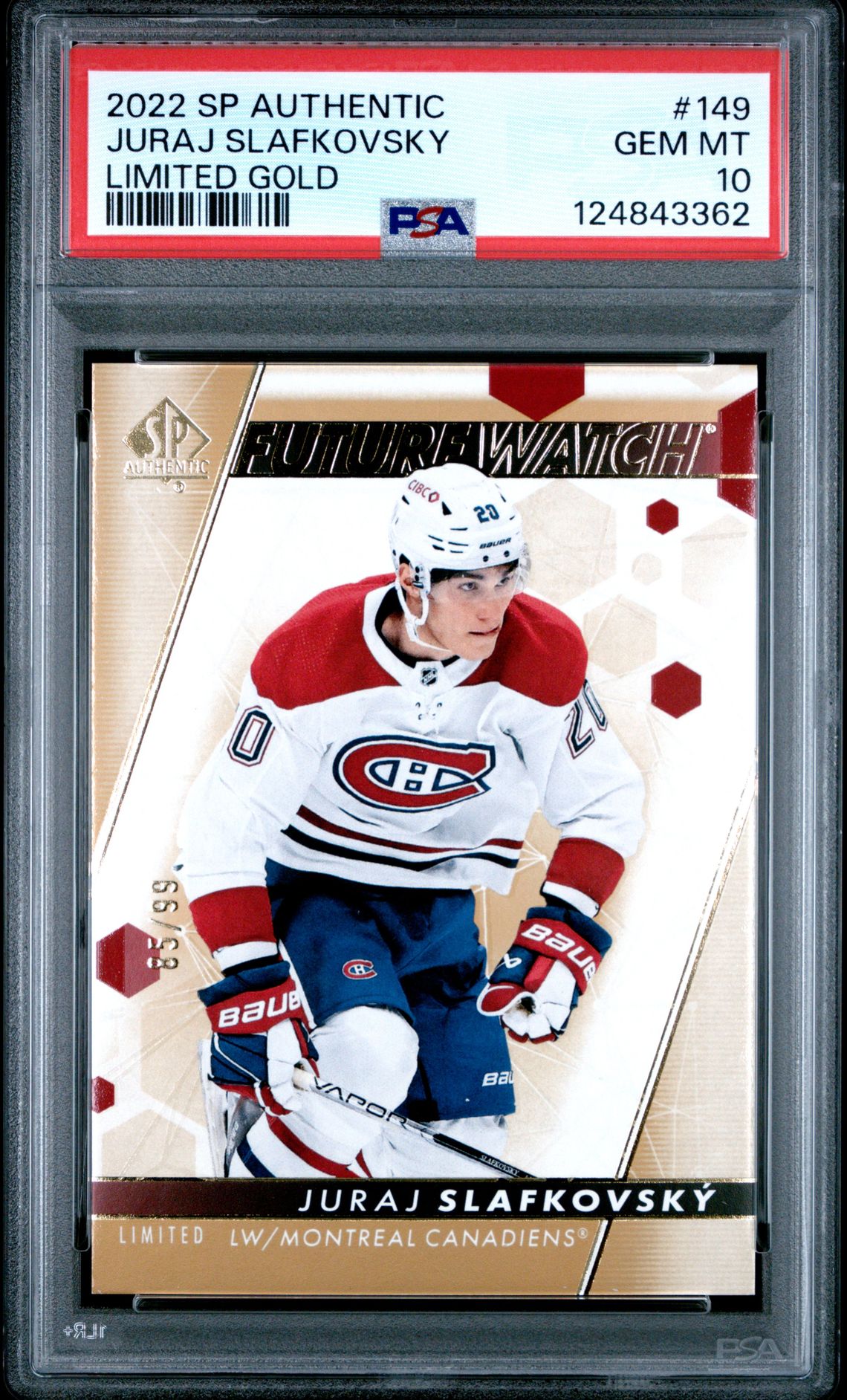 2022 Sp Authentic Juraj Slafkovsky #149 (Limited Gold) Gem Mt 10 front