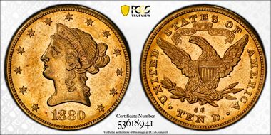 1880-CC $10 AU58