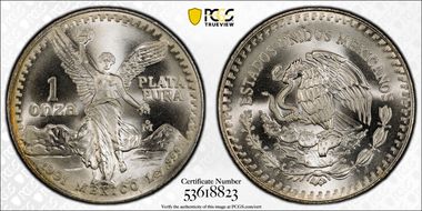 1991-Mo Onza Libertad Ag PLATA PURA MS68