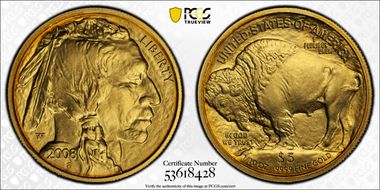 2008-W $5 Burnished Am. Buffalo First Strike .9999 Fine Gold SP70