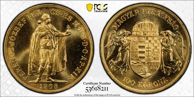 "1908"-KB 100 Kor Restrike KM-491  Au MS67