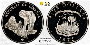 1973 $5 Elephant PR68DCAM