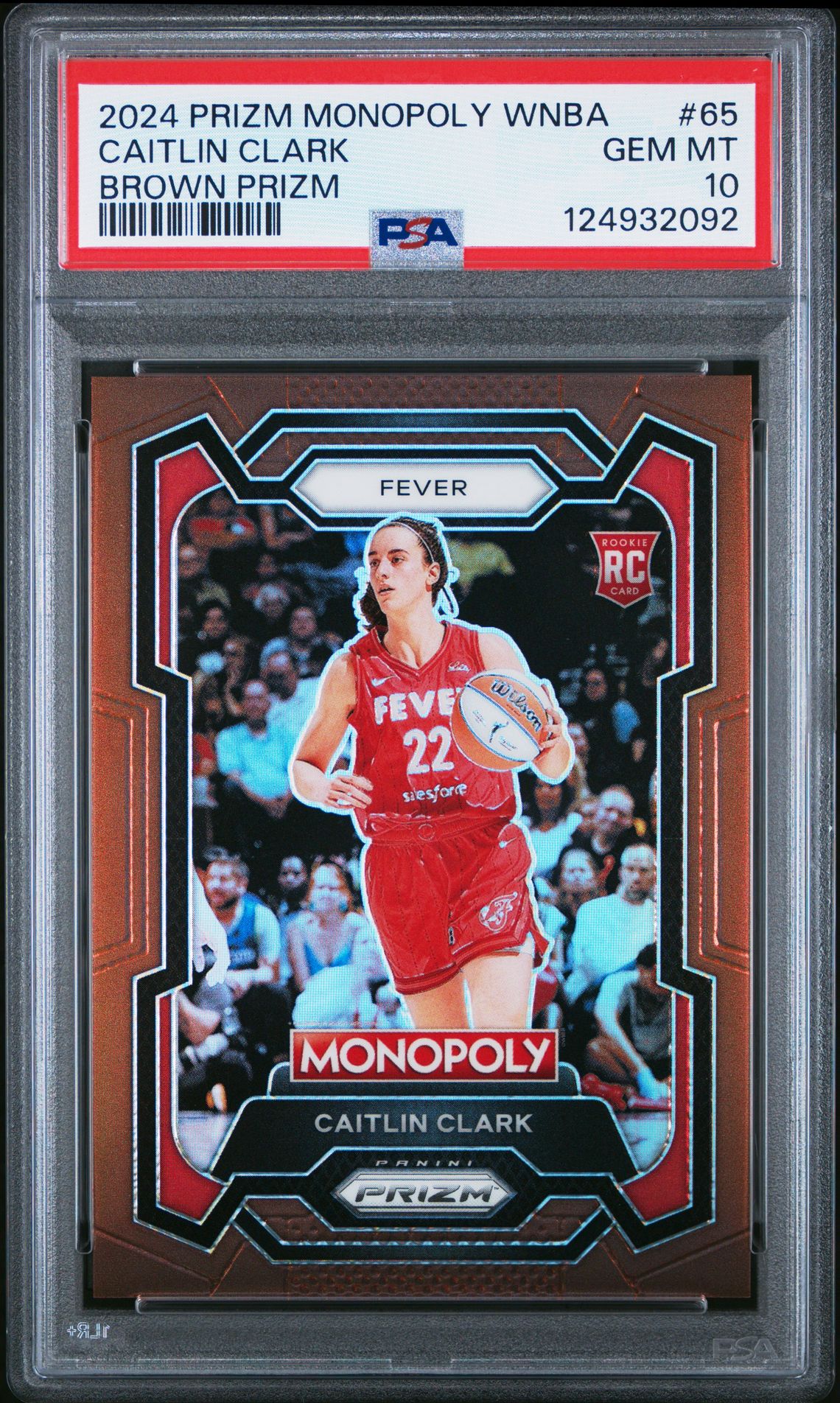 2024 Panini Prizm Monopoly Wnba Caitlin Clark #65 (Brown Prizm) Gem Mt 10 front