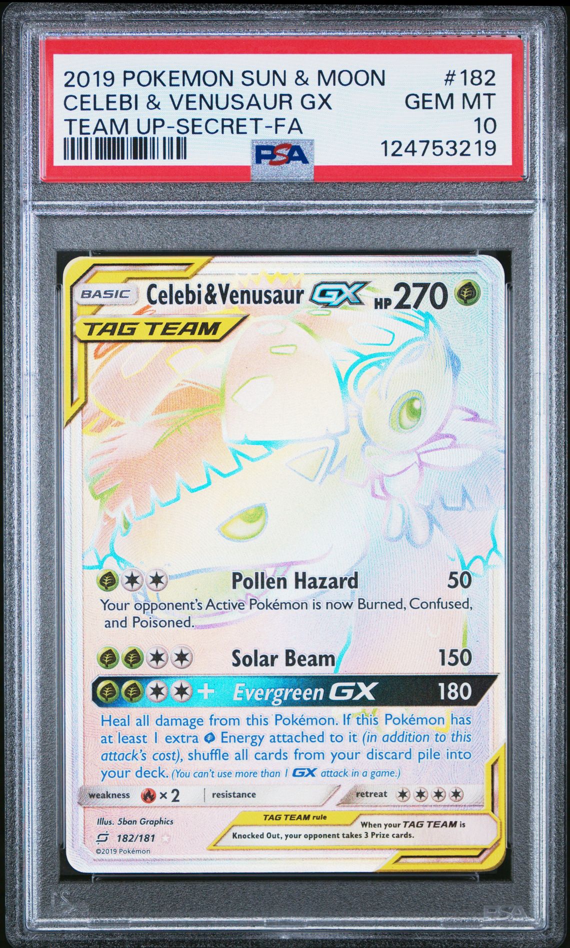 2019 Pokemon POKEMON SUN & MOON TEAM UP TEAM UP-SECRET-FA #182 Celebi & Venusaur Gx front
