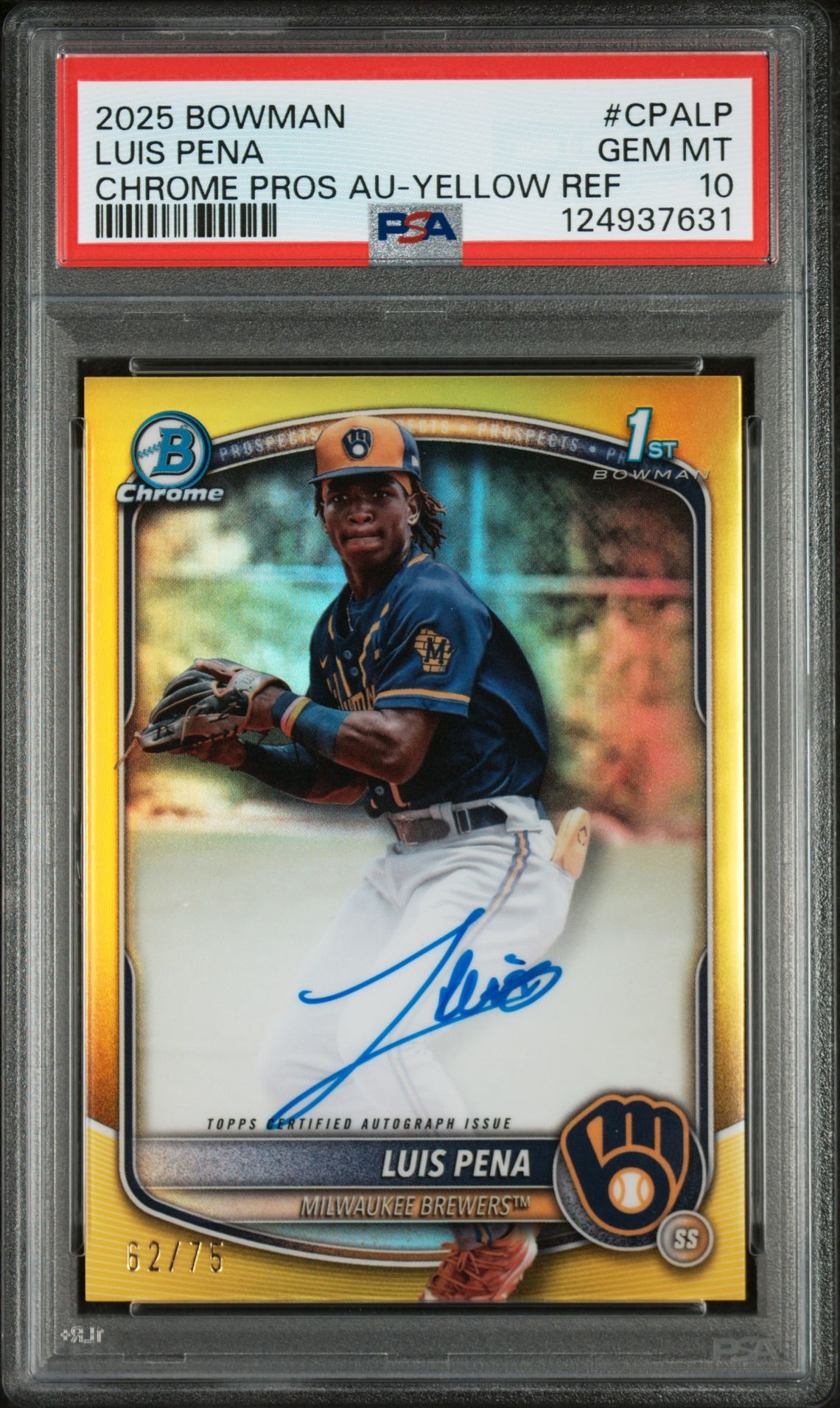 2025 Bowman Bowman Chrome CHROME PROS AU-YELLOW REF #CPALP Luis Pena front
