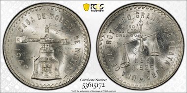 1949-Mo Onza KM-M49a  Ag MS63