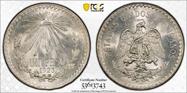 1923-M Peso KM-455  Ag MS65