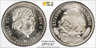 1947-Mo Peso KM-456  Ag MS64