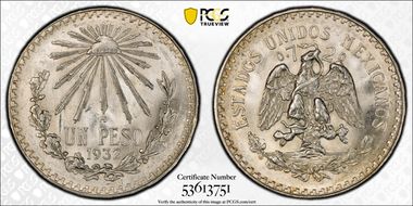1932-M Peso KM-455  Ag Open 9 MS66