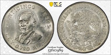 1972-Mo 25 Peso Juarez KM-480  Ag MS62