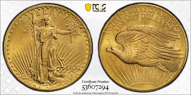 1908 $20 No Motto MS65