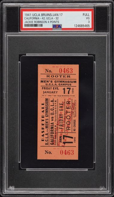 1941 UCLA Bruins California-42, UCLA-32 Jan.17 Jackie Robinson 4 Points Full Ticket, PSA 3