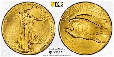 1907 $20 High Relief, Flat Edge MS67