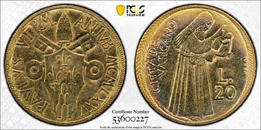 1975 20 Lire Holy Year MS67