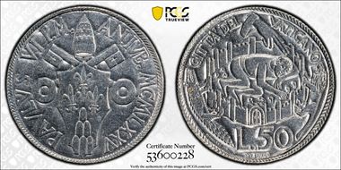 1975 50 Lire Holy Year MS67