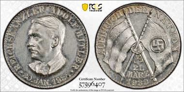 1933 Medal C-39 Silvered AE MS62