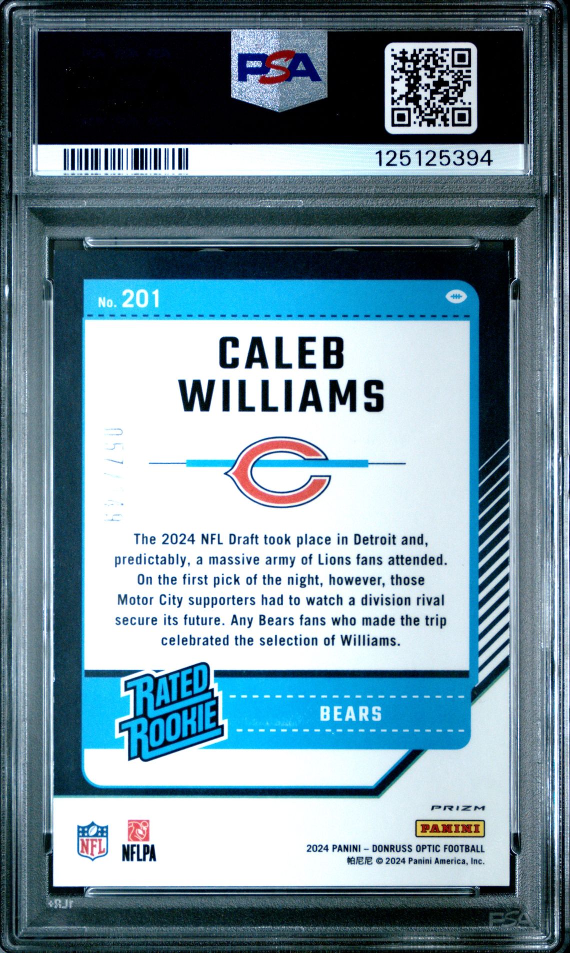 2024 Panini Donruss Optic Caleb Williams #201 (Flex) Gem Mt 10 back