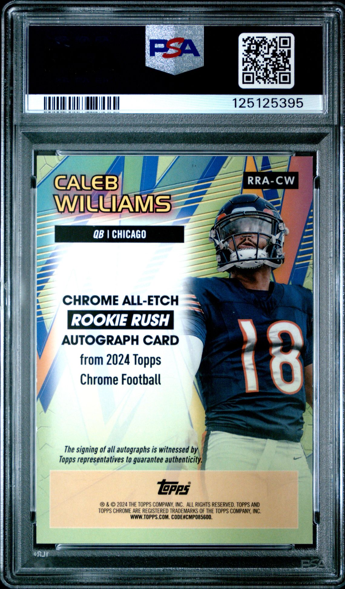 2024 Topps Chrome Chrome All-Etch Rookie Rush Autographs Caleb Williams #Rracw (All-Etch Rk Rsh Au-Aqua Ref) Mint 9 back
