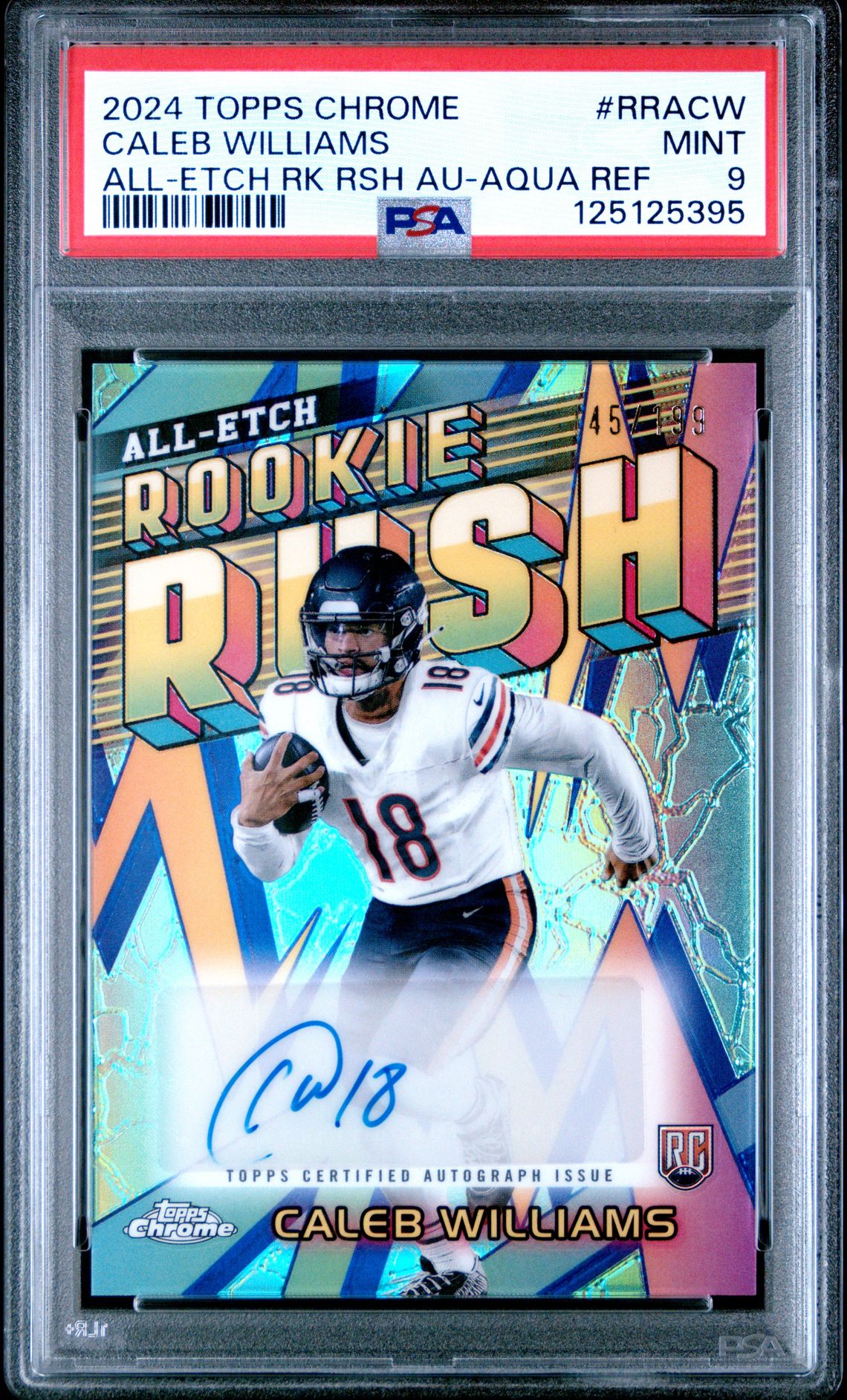 2024 Topps Chrome Chrome All-Etch Rookie Rush Autographs Caleb Williams #Rracw (All-Etch Rk Rsh Au-Aqua Ref) Mint 9 front