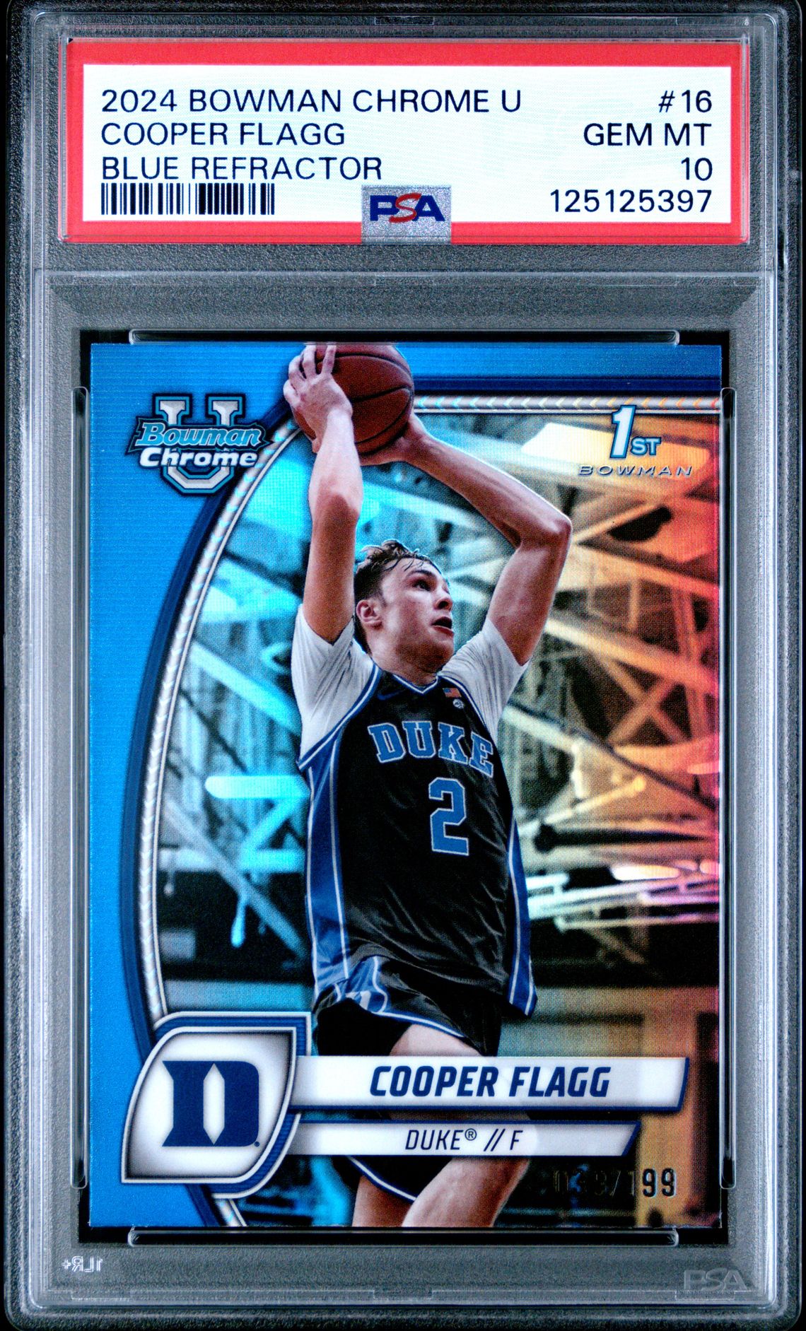 2024 Bowman Chrome University Cooper Flagg #16 (Blue Refractor) Gem Mt 10 front