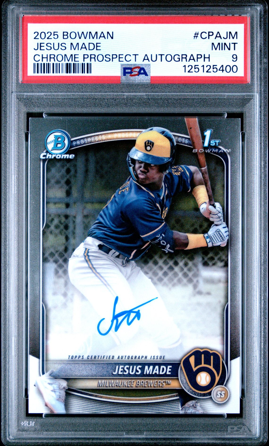 2025 Bowman Chrome Prospect Autographs Jesus Made #Cpajm (Chrome Prospect Autograph) Mint 9 front