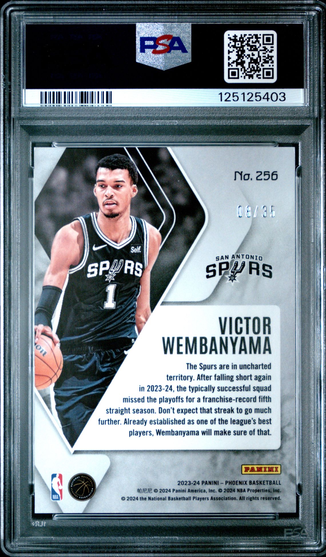 2023 Panini Phoenix Victor Wembanyama #256 (Blue) Gem Mt 10 back