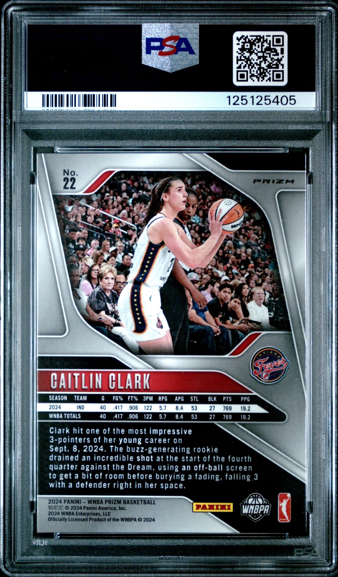 2024 Panini Prizm Wnba Caitlin Clark #22 (Silver Prizm) Mint 9 back