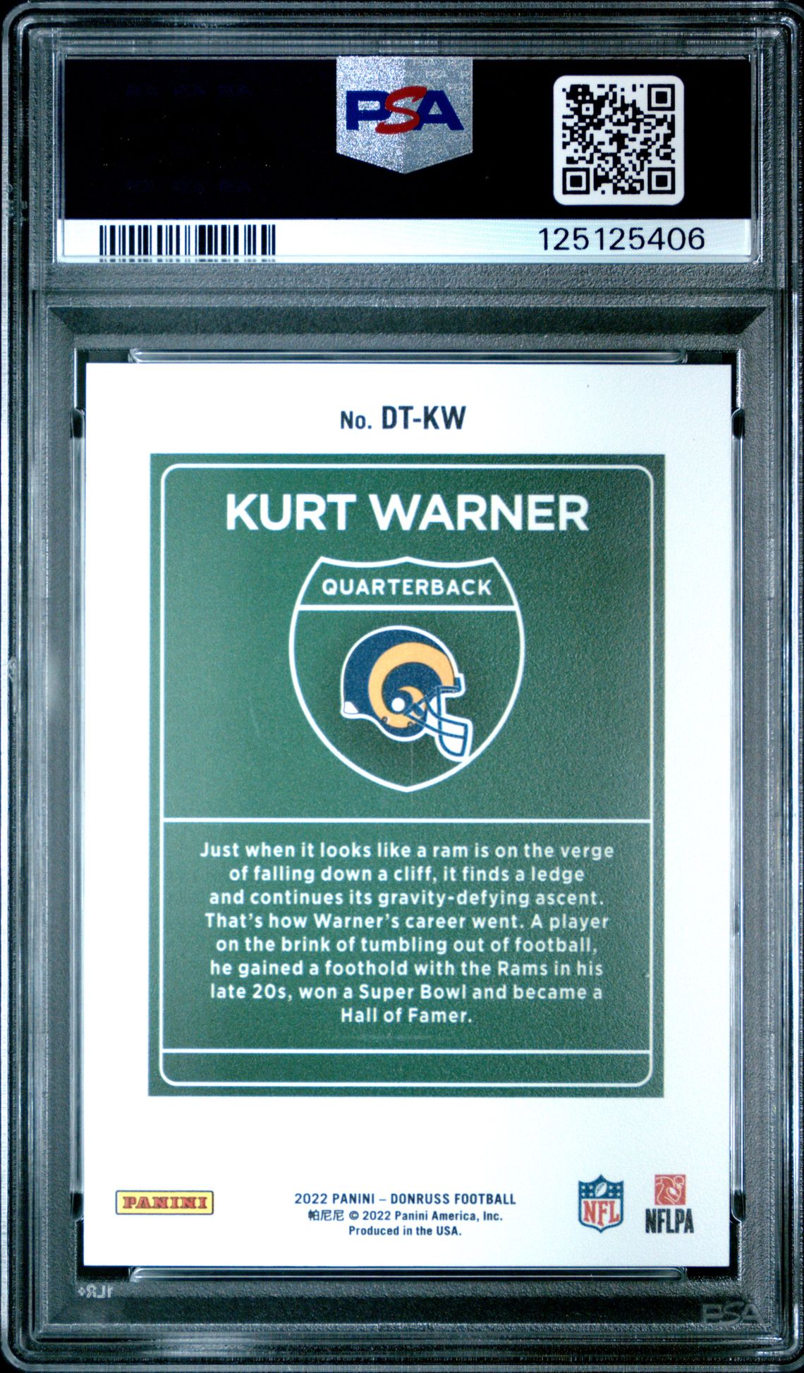 2022 Panini Donruss Downtown Kurt Warner #Dtkw (Downtown!) Nm-Mt 8 back