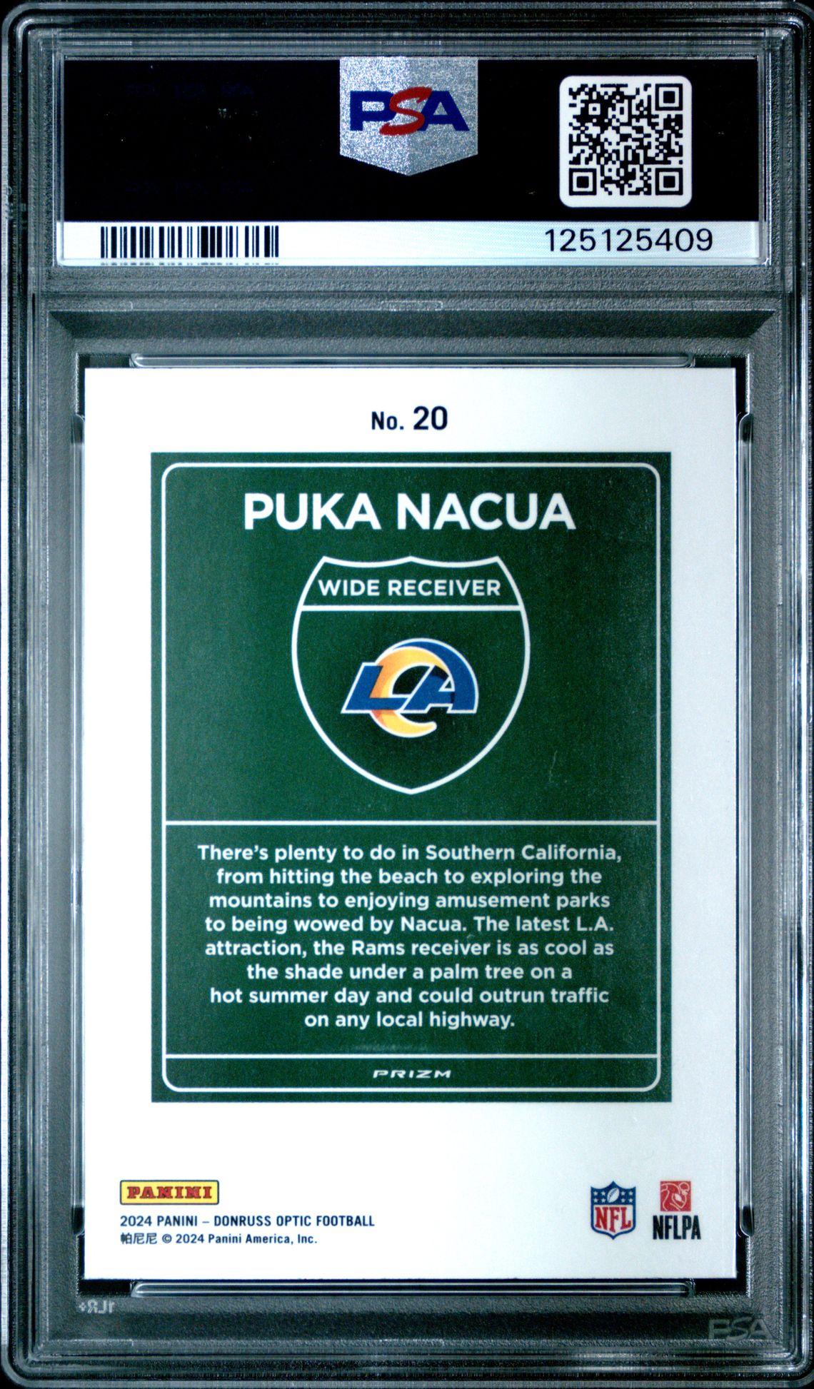 2024 Panini Donruss Optic Downtown! Puka Nacua #20 Mint 9 back