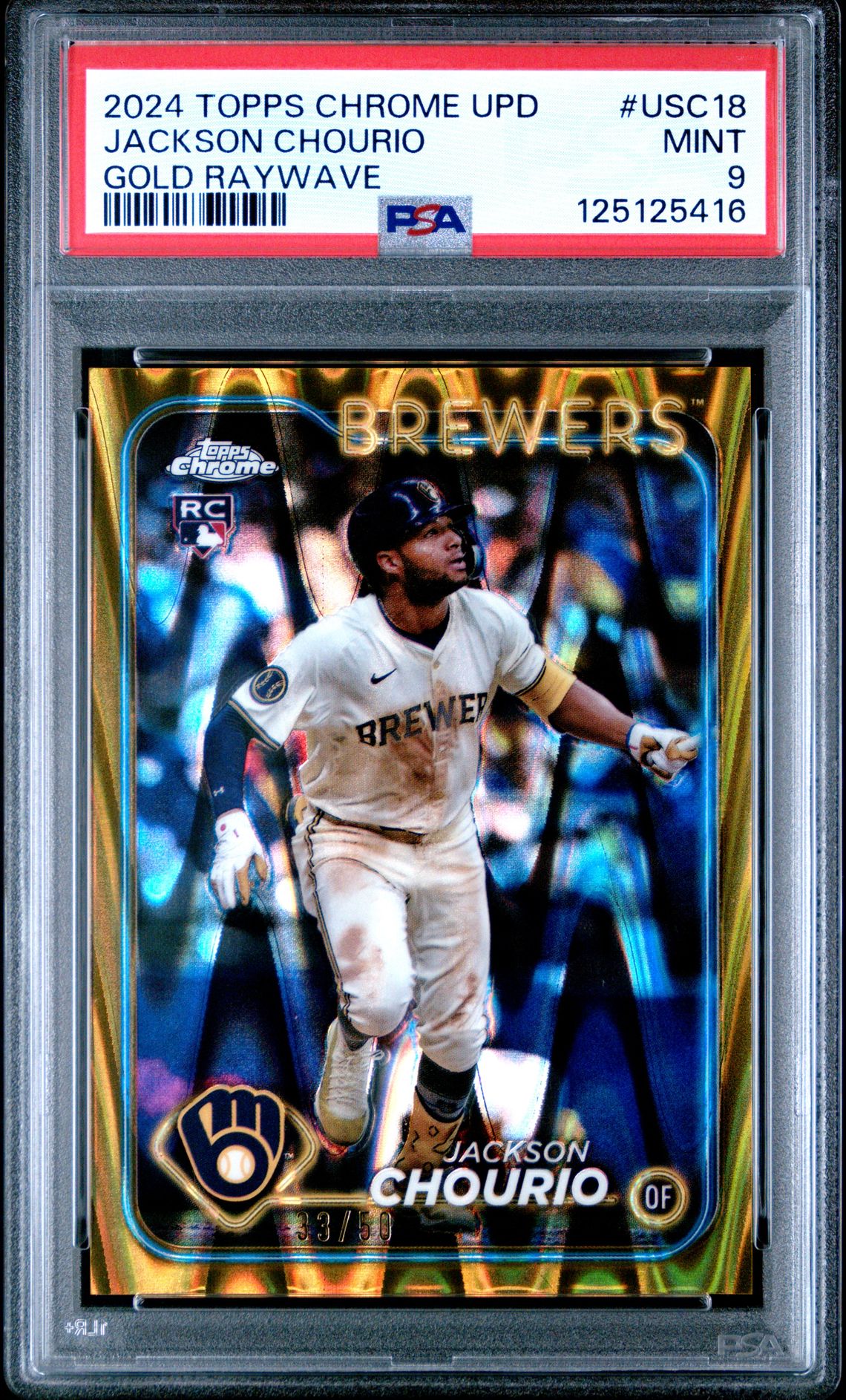 2024 Topps Chrome Update Jackson Chourio #Usc18 (Gold Raywave) Mint 9 front