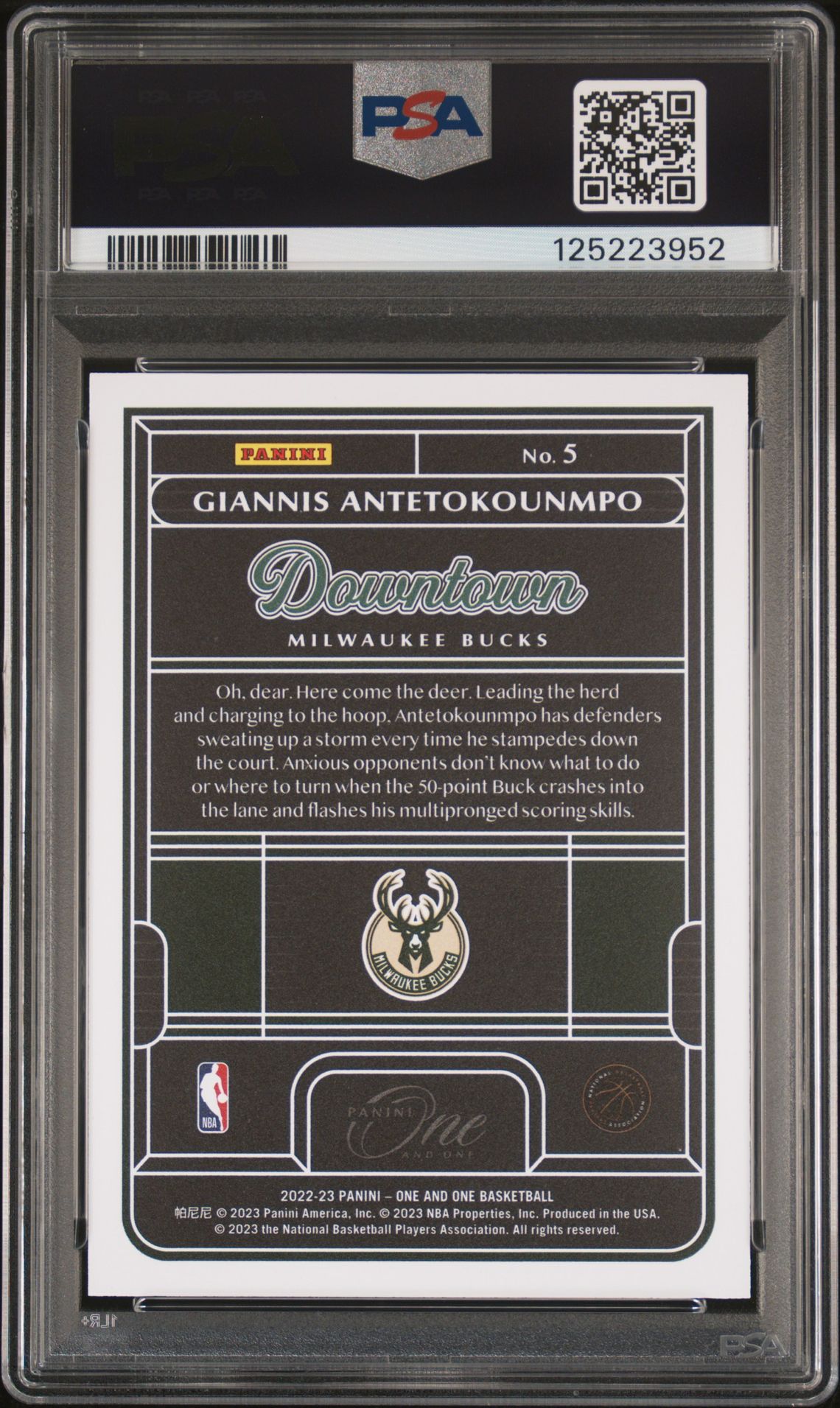 2022 Panini One And One Downtown Giannis Antetokounmpo #5 Gem Mt 10 back